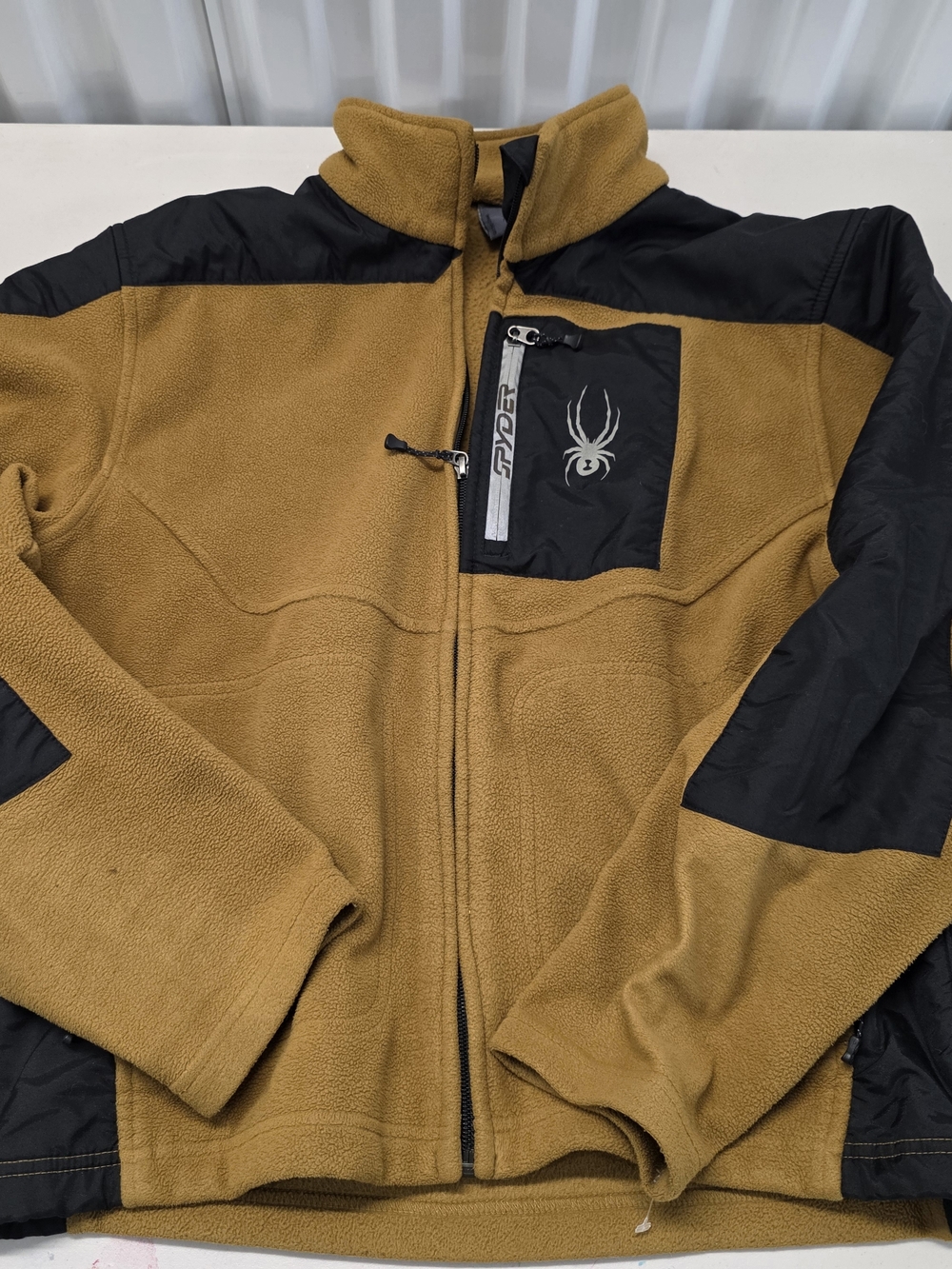 Spyder Full Zip Tan And Black Fleece Jacket Men's Size Medium